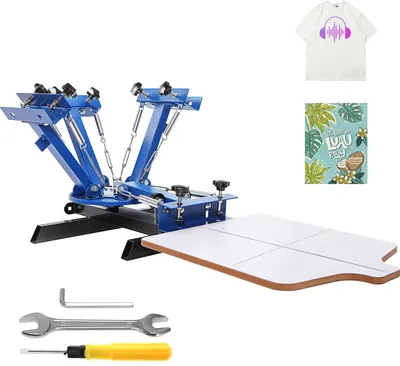 Produktbild von SucceBuy-Siebdruckmaschine, 4 Farben, 1 Station, 360° drehbare Siebdruckpresse, 21,2 x 17,7 Zoll große doppellagige Positionierungspalette für den T-Shirt-DIY-Druck