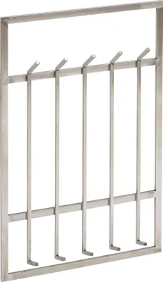 Wandgarderobe Stahl Silber 60x100cm Hakenleiste Flur Design in Gesamtansicht mit vier Metallhaken an horizontaler Leiste.