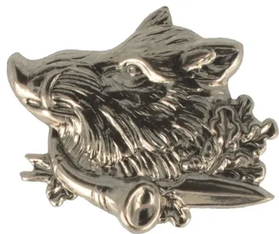Hutanstecker Wildschweinkopf mit Horn und Eichelblättern von Hut-Breiter in silber