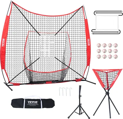 Obrázek produktu pro VEVOR 244 x 106 x 211 cm baseballová softballová tréninková síť, přenosná baseballová tréninková síť na odpalování, chytání, nadhazování, backstop vybavení s rámem na oblouk, taška na přenášení, strike zóna, míčky, sběrač míčků