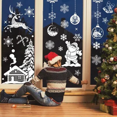 Produktbild von Weihnachtsfensterbilder selbstklebend, Schneeflocken, wiederverwendbar, doppelseitig