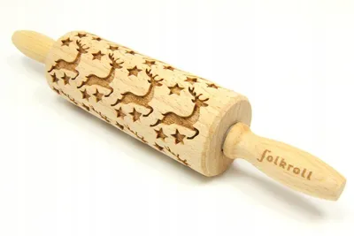 Produktbild von Folkroll Holz-Nudelholz Rentier Sterne 23 cm