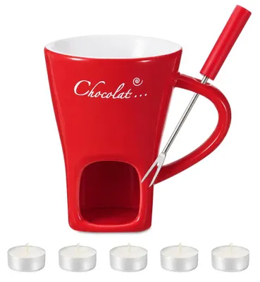 Image de Tasse à chocolat fondu - Ensemble en céramique pour chocolat fondu - Fondue de table - Blanc