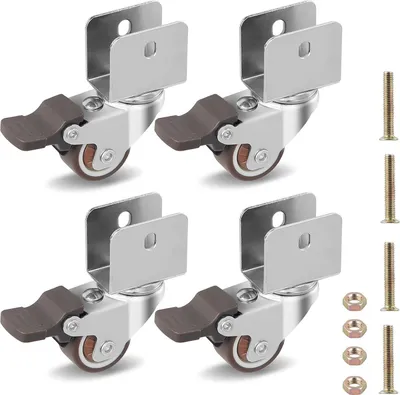 Obrázok produktu pre Nábytkové kolieska v tvare U 32 mm otvor dosky 17 mm - otočné kolieska s brzdou - 4 kusy