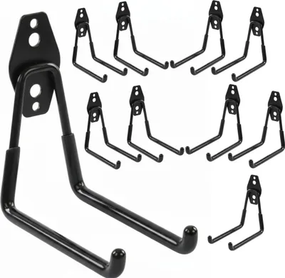 Produktbild von Set 10 Stck. Wandhaken von BOTLE, Werkzeughaken, für Elektrowerkzeuge, "Geradeförmig" 13cm, stabil mit PVC-Ummantelung, für Garage, Werkstatt, Schuppen, Haken für Sportgeräte, Doppelhaken, Tragkraft bis 30kg