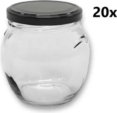A clear glass jar with a black lid, shown from the front-left, with the number "20x" in the upper right corner.