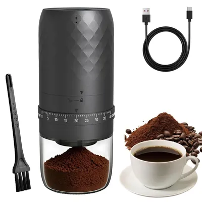 Elektrische Kaffeemühle, tragbar, Kegelmühle, Keramik, USB-C, schwarz