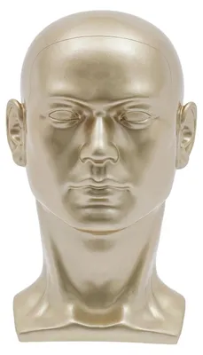Obrázok produktu pre Manekýn hlava - mužský model pre parochne/klobúky - výška 30 cm - obvod hlavy 50 cm - PVC - 0,7 kg - šampanské zlato