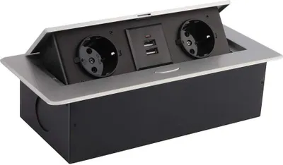 Produktbild von Einbausockel Mehrfach 2 F-Typ + 2xUSB Silbern