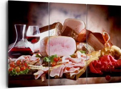 Produktbild von Bild auf Leinwand - Leinwandbild - Essen Essen Wurst Kräuter - 165x110cm - Wand Bild - Wanddeko - Leinwanddruck - Bilder - Kunstdruck - Wanddekoration - Leinwand bilder - Wandkunst - CE165x110-2568