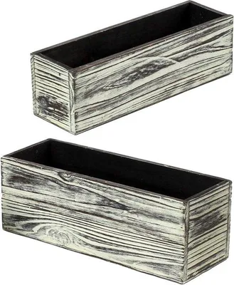Image de Lot de 2 bacs à plantes rectangulaires en bois, style shabby chic