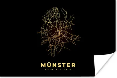 Produktbild von MuchoWow® Poster Gold - Karte - Münster - Stadtplan 60x40 cm - Schlafzimmerdekoration