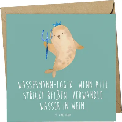 Produktbild von Mr. & Mrs. Panda Glückwunschkarte Wassermann Logik - Meeresbrise - Geschenk, Horoskop, Klappkarte, faltkarte, Geschenke Sternzeichen, Grußkarte, doppelkarte, Kreativität