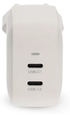 Produktbild von Nedis Netzladegerät - 45 W - GaN - PD3.0 - 2.25 A / 3.0 A - Anzahl der Ausgänge: 2 - 2x USB-C - Automatische Spannungswahl - Weiss