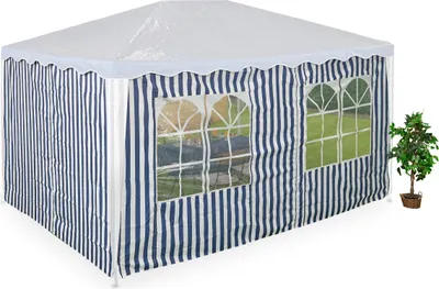 Produktbild von Relaxdays Seitenteile für 3x4m Pavillon, 2er Set, wasserdicht, Seitenwände mit Klettverschluss, Polyester, blau/weiß