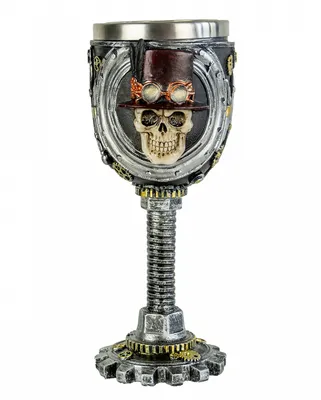 Produktbild von Totenkopf Steampunk Kelch mit Edelstahleinsatz 19 cm