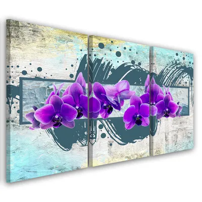 Produktbild von Triptychon auf leinwand lila blumen 60x40 cm Feeby lila wandbild bereit zum aufhängen