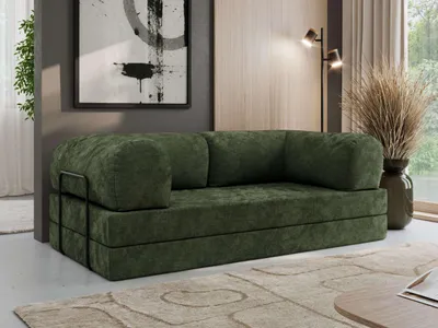 Produktbild von MKS MEBLE Schlafsofa 3-Sitzer ORSETTO 200 cm Sofa mit Schlaffunktion & Metallrahmen Modernes Design Ausziehcouch, HR-Schaum - Dunkelgrün Schenille glatt