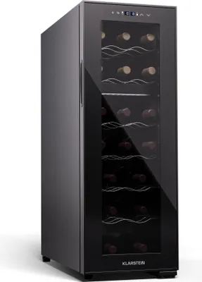 Produktbild von Klarstein Freistehender Weinkühlschrank 2 Zonen, Getränkekühlschrank Klein, Kleiner Weinschrank, Wein-Kühlschrank Klein mit Glastür, Indoor/Outdoor Flaschenkühlschrank, Wine Fridge, 18 Flaschen
