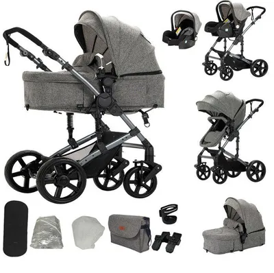Produktbild von 3-in-1 Kombikinderwagen mit Babywanne und Autositz grau