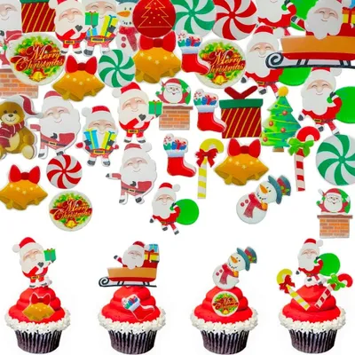 Image de 300 pièces de décorations de Noël comestibles pour gâteaux, décorations pour cupcakes