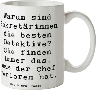 Produktbild von Mr. & Mrs. Panda Henkelpott Spruch Sekretärin Detektiv - Weiß - Geschenk, Tasse, Büroheldin, Organisationstalent, Bürodetektivin, Pott, haferl, Berufsalltag, Beruf