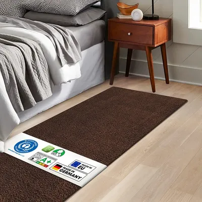 Produktbild von Shaggy-Bettvorleger Barcelona verschiedene Farben & Größen Flauschiger Teppichläufer Dunkelbraun 80x200 cm