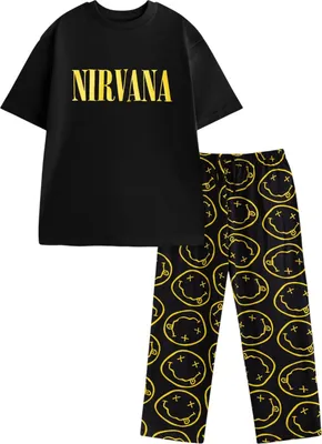 Image de Nirvana - Pyjama avec pantalon long pour homme, manches courtes NS9662 (XXL) (noir)