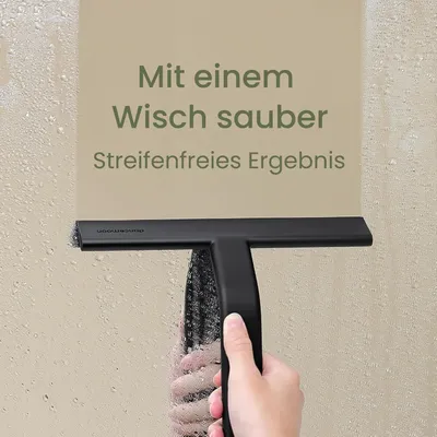 Produktbild von Duschabzieher Silikon 1 Stück, 25 cm Schwarz, Ergonomischer Griff Mit Integriertem Haken, Für Dusche Und Spiegel