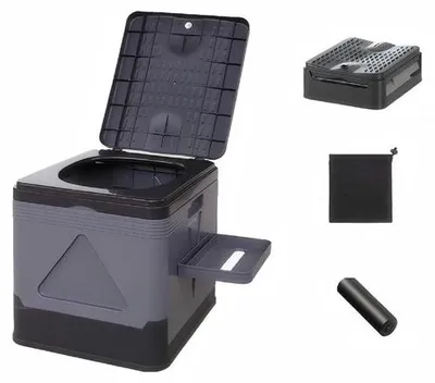 Obrázek produktu pro Lehká kempingová toaleta s objemem 20 litrů pro použití venku a v nouzových situacích.