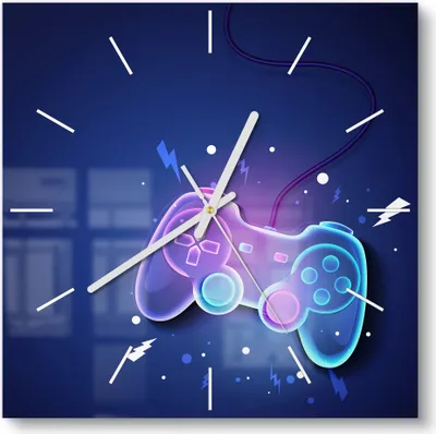 Produktbild von DEQORI Glasuhr 30x30 cm Modern 'Neon-Gaming-Dynamik' Wanduhr Glas Uhr Design leise Küchenuhr
