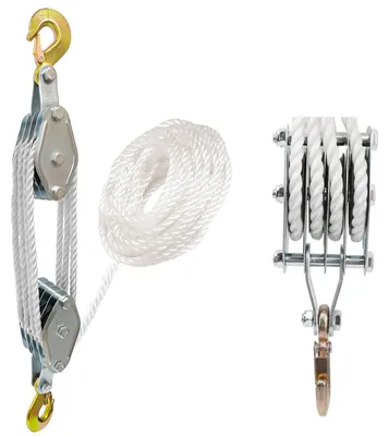 Flaschenzug 2000 kg, 20 m Nylonseil, 4 Rollen, 270° Haken