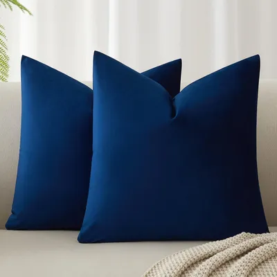 Zdjęcie produktu dla Zestaw 2 poszewek na poduszki z aksamitu, 40x40 cm, ciemnoniebieskie, z ukrytym zamkiem błyskawicznym