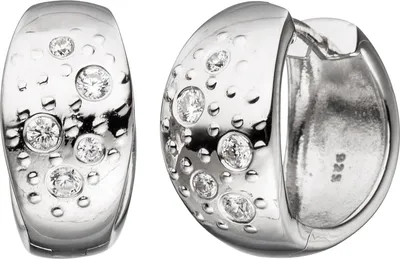 Produktbild von JOBO Creolen breit 925 Silber mit Zirkonia Ohrringe Silberohrringe Silbercreolen