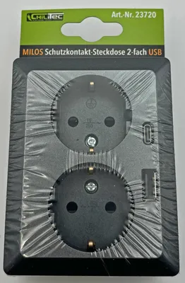 Produktbild von MILOS Schutzkontakt-Steckdose 2-fach Doppel Steckdose 1 auf 2 Unterputz Einbau in einer UP-Dose 250V/16A mit USB-A USB-C PD Anthrazit
