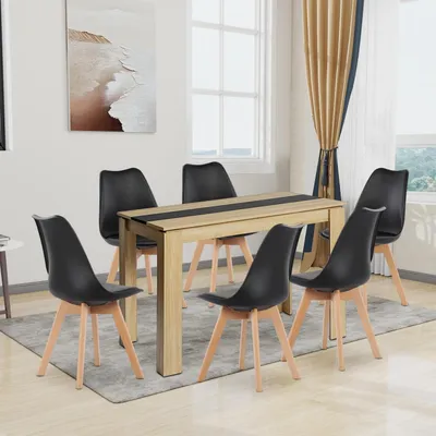 Immagine prodotto di Tavolo da pranzo rettangolare con 6 sedie, in legno di quercia e verniciato di nero, dimensioni 110 cm