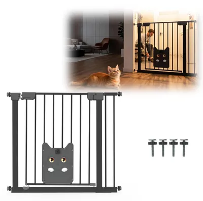 Produktbild von JOIEYOU Treppenschutzgitter ohne Bohren, Türschutzgitter mit Haustier-Schiebetür, Einhandbedienung, Baby Türgitter für Treppe Tür Flur, Schwarz, 85–95cm