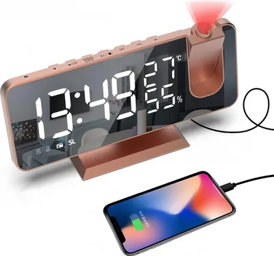 Produktbild von Projektionswecker, Led Digital Wecker mit 3 Helligkeiten Projektion 180°, Radiowecker mit USB-Aufladung, Dual-Alarmuhr, Schlummerfunktion, LED-Anzeige