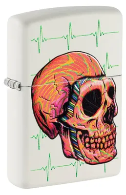 Produktbild von Zippo Sturmfeuerzeug - Cyberpunk Skull - Chrome Brushed, Emblem - Nachfüllbar für lebenslange Verwendung - Geschenkbox - Metall - USA