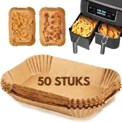 Produktbild von Ultiluxe Airfryer Bakpapier - 50 Stück - Zubehör für Heißluftfritteusen - Hitzebeständig bis 220 °C - Öl- und wasserfest - 22 x 14 x 4,5 cm