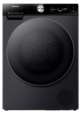 Produktbild von Hisense 7S Freistehender Wäschetrockner mit Wärmepumpe, 10 kg, Freistehend, Frontlader, Wärmepumpe, Schwarz, Tasten, Drehregler, Berührung, Rechts
