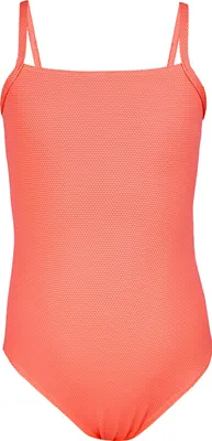 Produktbild von Aquarti Mädchen Badeanzug mit Spaghettiträgern Streifen, Farbe: Jacquard Punkte Orange, Größe: 170