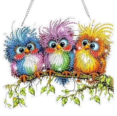 Productafbeelding van 5D Diamantverf Halsbedel, Vogels, Raamdecoratie, Knutselset voor volwassenen en kinderen, hangende decoratie