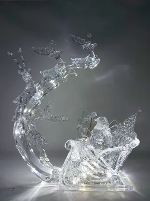 Produktbild von LED Dekofigur SANTA mit Rentieren H. 34cm Acryl mit Licht und Timer Formano W25