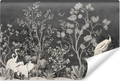 Produktbild von Muralo Selbstklebende Fototapete BLUMEN Bäume Blätter Vögel Vintage Stil Br. 416cm x Hö. 254cm