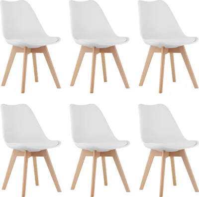 Obrázok produktu pre Stolička DOZZA, biela  na drevených nohách, rozmery 49x82x43 cm, do obývačky, kancelárie, jedálne, sada 6 kusov