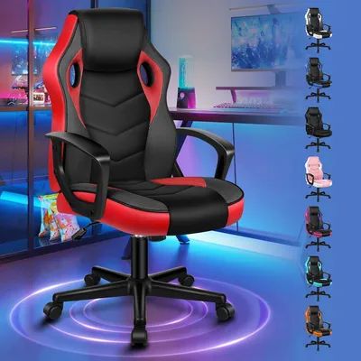 Productafbeelding van Gamingstoel met middelhoge rugleuning, ergonomisch, draaibaar, bekleed met Polyurethanleer/stof, rood, serie Mega