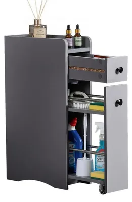 Produktbild von Badezimmerschrank schmal Grau 40 x 18 x 70 cm Spanplatte mit Schublade
