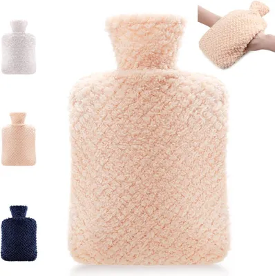 Wärmflasche 2 Liter mit Plüschbezug, auslaufsicher und ideal für Wärmetherapie