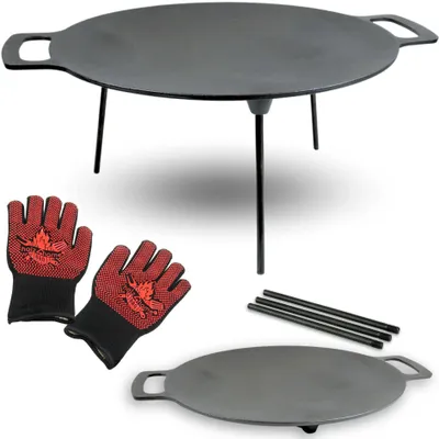 Produktbild von Grillplatte aus Gusseisen Ø44cm rund I Grillpfanne Dreibein